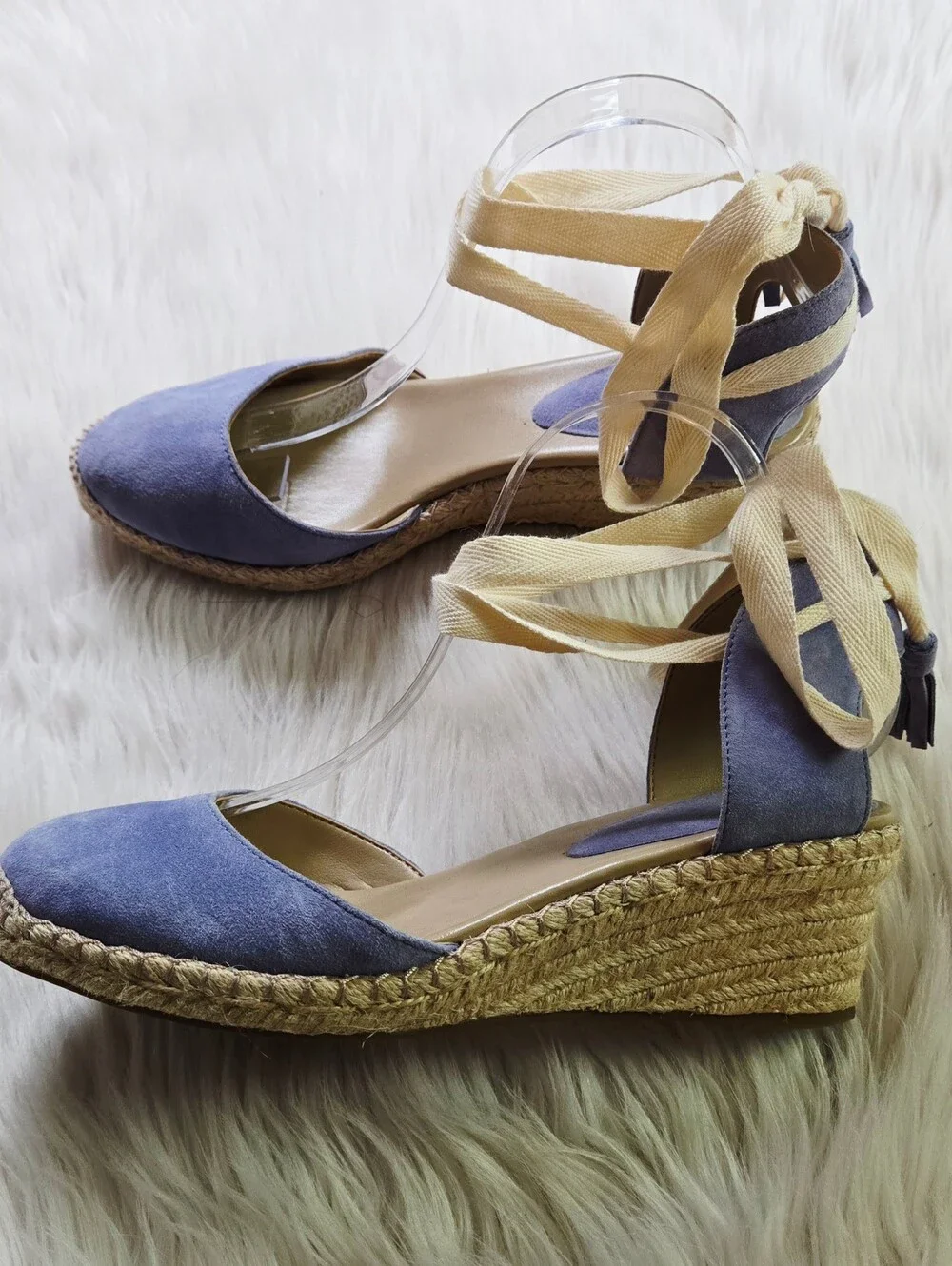 Ann Taylor Ankle-Tie Espadrille Wedge Sandals in Blue